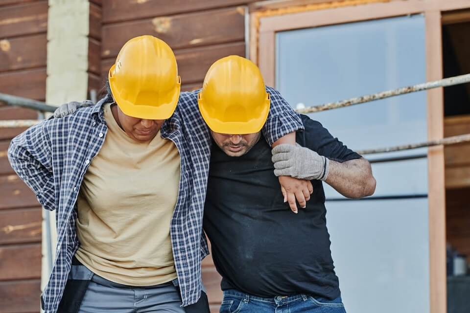 worker helping injured colleague