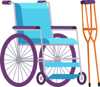 illustration of wheelchair next to pair of crutches illustration of wheelchair next to pair of crutches