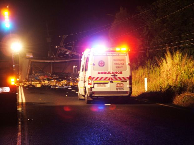 An ambulance at a scene of a car crash